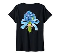 Womens Blueberry Flower Bouquet Coquette Bow Berry ART ON BACK V-Neck T-Shirt