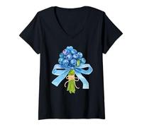 Womens Blueberry Flower Bouquet Coquette Bow Berry Coquette Girl V-Neck T-Shirt
