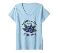 Womens Blueberry Fruit Berry Food Organic Blueberries V-Neck T-Shirt