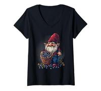 Womens Blueberry Gnome Blueberries Artwork Blueberry Fruit Drawing V-Neck T-Shirt