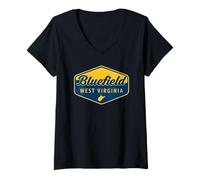 Womens Bluefield West Virginia Retro Badge Design Southern WV Art V-Neck T-Shirt