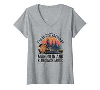 Womens Bluegrass Roots Mandolin Music Phrase V-Neck T-Shirt