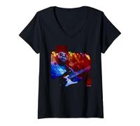 Womens Blues Guitar Tabby Thomas Hoodoo Party by Michael Grecco V-Neck T-Shirt