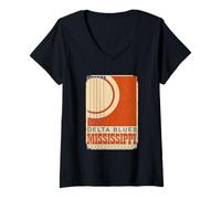 Womens Blues Music Mississippi Roots Acoustic Guitar Vintage Retro V-Neck T-Shirt