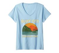 Womens Bluff City Shirt Dubuque Iowa Vintage Riverboat Sunset V-Neck T-Shirt