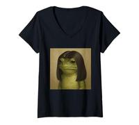 Women's Blunt Bob Frog Vintage Retro Haircut Meme V-Neck T-Shirt