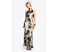 Womens Blur Stripe Halterneck Maxi Dress - Brown - 14, Brown