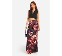 Womens Blurred Floral Print Satin Bias Maxi Skirt - Purple - 8, Purple