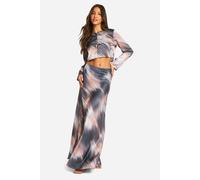 Womens Blurred Tie Dye Satin Bias Maxi Skirt - Grey - 6, Grey