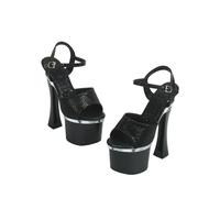 Women's Blush Pink Platform Ankle Strap Sandals - Pole Dance High Heels for Small Feet, for Nightclub, Glamorous Party,Black,2 UK