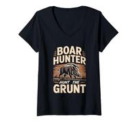 Women's Boar Hunter Hunt The Grunt Wild Hog Chase V-Neck T-Shirt