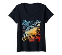 Women's Board The Ship It's A Birthday Trip Cruise Ship Cruising V-Neck T-Shirt