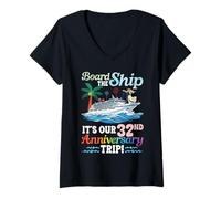 Women's Board The Ship Its Our 32nd Anniversary Trip Cruise Couple V-Neck T-Shirt