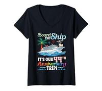 Women's Board The Ship Its Our 44th Anniversary Trip Cruise Couple V-Neck T-Shirt