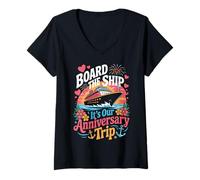 Womens Board The Ship It's Our Anniversary Trip 2026 Couples Cruise V-Neck T-Shirt