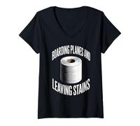 Womens Boarding Planes Leaving Stains Funny Travel Aviation Journey V-Neck T-Shirt