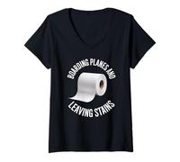Womens Boarding Planes Leaving Stains Funny Travel Aviation Journey V-Neck T-Shirt