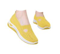 Women's Boat & Deck Shoes,Orthopedic Shoes for Women UK Summer Ladies Mesh Arch Support Wide Fit Flat Slip On Sneakers Comfortable Soft Cushion Walking Holiday Beach Work Sport Outdoor Shoes,Yellow