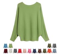 Women's Boat Neck Bat Sleeve Knitted Sweater, Lightweight One Size Dolman Sleeve Pullovers - for Women (Green)