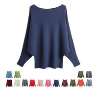 Women's Boat Neck Bat Sleeve Knitted Sweater, Lightweight One Size Dolman Sleeve Pullovers - for Women (Lake-Blue)