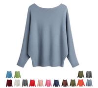 Women's Boat Neck Bat Sleeve Knitted Sweater, Lightweight One Size Dolman Sleeve Pullovers - for Women (Light-Blue)