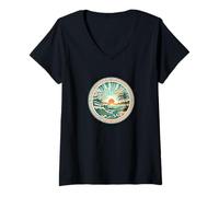 Women's Boat Waves Sun Rays Lake Days Summer V-Neck T-Shirt