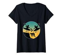 Womens Boater Cross Duel Sunset Circle V-Neck T-Shirt
