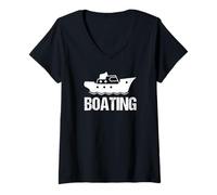 Women's Boating Enthusiast Boat Graphic Nautical Theme V-Neck T-Shirt