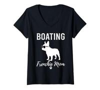 Womens Boating Frenchie Mom Shirt Funny Boat Enthusiast Dog Lover V-Neck T-Shirt