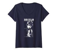 Women's Bob Dylan - Harmony 60s (White) V-Neck T-Shirt, Navy Blue, Small