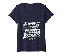 Women's Bob Ross Happy Accidents V-Neck T-Shirt, Navy Blue, Large