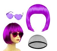 Womens Bob Wig - Neon Dress Up Headpiece, Bob Wig And Sunglass Set | For Women Girls Stage Performance Content Creators Themed Events Comic Conventions Costume Parties Masquerade School Plays