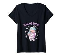 Womens Boba and Beyond Astronaut Funny Space Bubble Tea Lover V-Neck T-Shirt