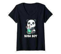 Women's Boba Bubble Tea Panda Boba Boy Kawaii Panda V-Neck T-Shirt