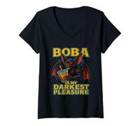 Womens Boba Is My Darkest Pleasure Bat Design V-Neck T-Shirt
