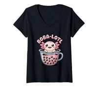 Womens Boba Lotl Cute Axolotl Bubble Tea Kawaii Design V-Neck T-Shirt