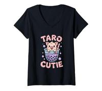 Womens Boba Pig - Taro Cutie Kawaii V-Neck T-Shirt