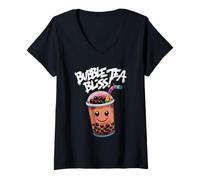 Womens Boba Tea Bubble Tea Lovers Unite: Sip, Savor, Smile Together V-Neck T-Shirt