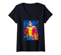 Womens Boba Tea Man Superhero V-Neck T-Shirt