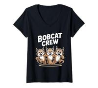 Womens Bobcat Crew Funny Cartoon Forest Wild Cat Themed Birthday V-Neck T-Shirt