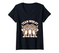 Womens Bobcat Team Funny Cartoon Forest Wild Cat Themed Birthday V-Neck T-Shirt