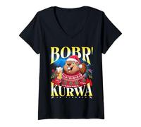 Womens Bobr Kurwa Christmas Bober Jumper Funny Beer Xmas V-Neck T-Shirt