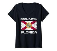 Women's Boca Raton Florida Flag Design Boca Raton FL V-Neck T-Shirt