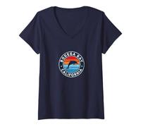 Womens Bodega Bay California CA Vintage Dolphin Retro 70s V-Neck T-Shirt