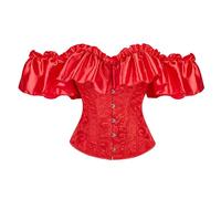Women's Bodice Pants, Figure-Shaping Lingerie, Elegant Backless Corset with Ruffle Sleeves and Satin Floral Design for Seasonal Festivals and Casual Wear Underskirt Dirndl, red, XL
