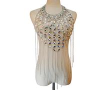 Womens Body Chain Acrylic Bra Exotic Ethnic Style Beach Bikini Tassel Glowing Body Chain for Summer Beach
