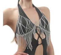 Womens Body Chain Diamond Encrusted Tassel Chain Bikini Bra Chain Body Chain Bra for Summer Beach
