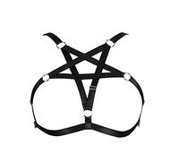 Women's Body Harness Plus Size Pentagram Fashion Bra Punk Gothic Top Hollow Belt Halloween Carnival Costume 12 Colours, black, UK 14
