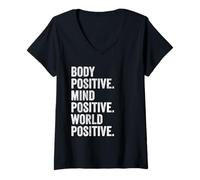 Womens Body Mind World Positive Self Love Inspirational Quote Gift V-Neck T-Shirt