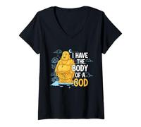 Womens Body of a God Funny Buddha Sarcastic Ancient Deity V-Neck T-Shirt